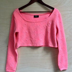 ❤️ Nasty Gal Cropped Hot Pink Quilted Long Sleeve Top Women's Size S